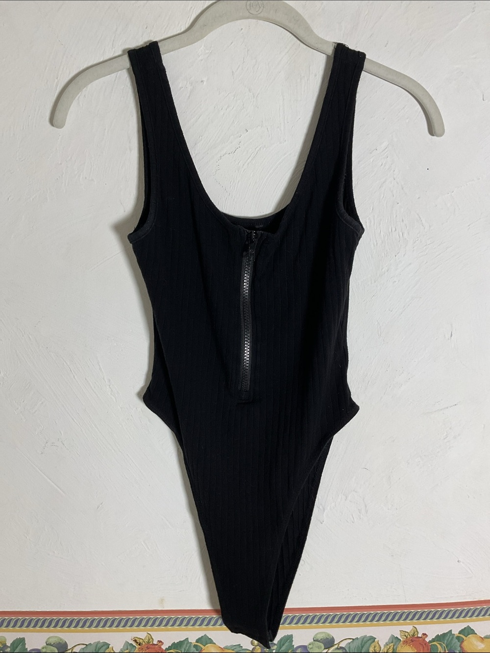 Sale! SHEIN Black Ribbed Half Zip Tank Bodysuit Size XS